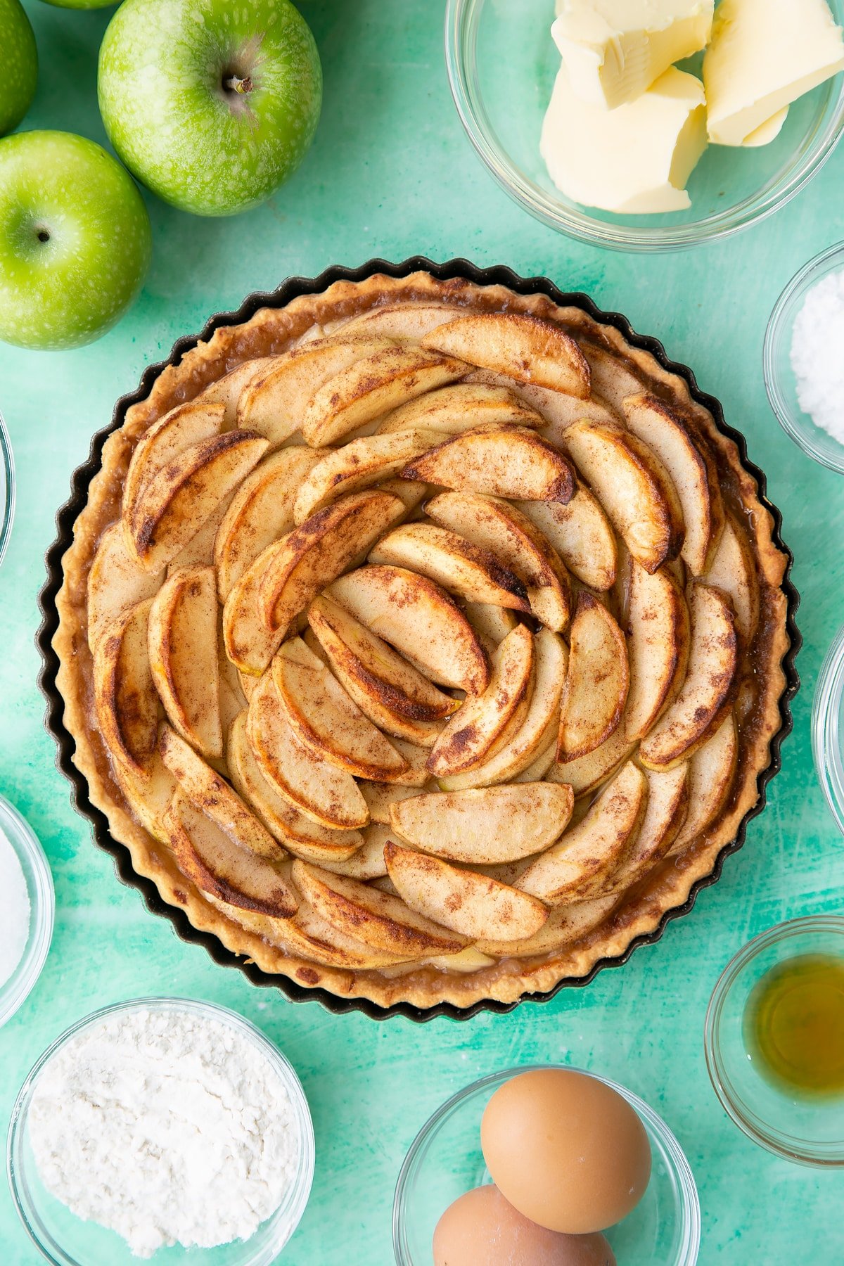 Overhead shot of the tart having been in the oven for 45 minutes.