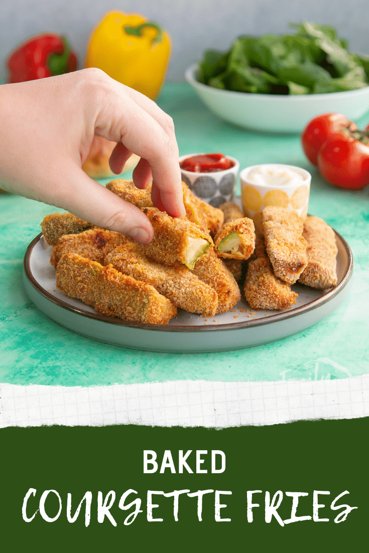 Pinterest image for baked courgette fries.