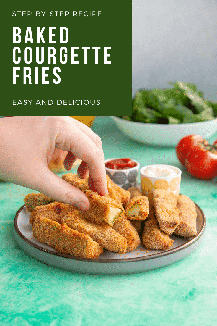 Pinterest image for baked courgette fries.