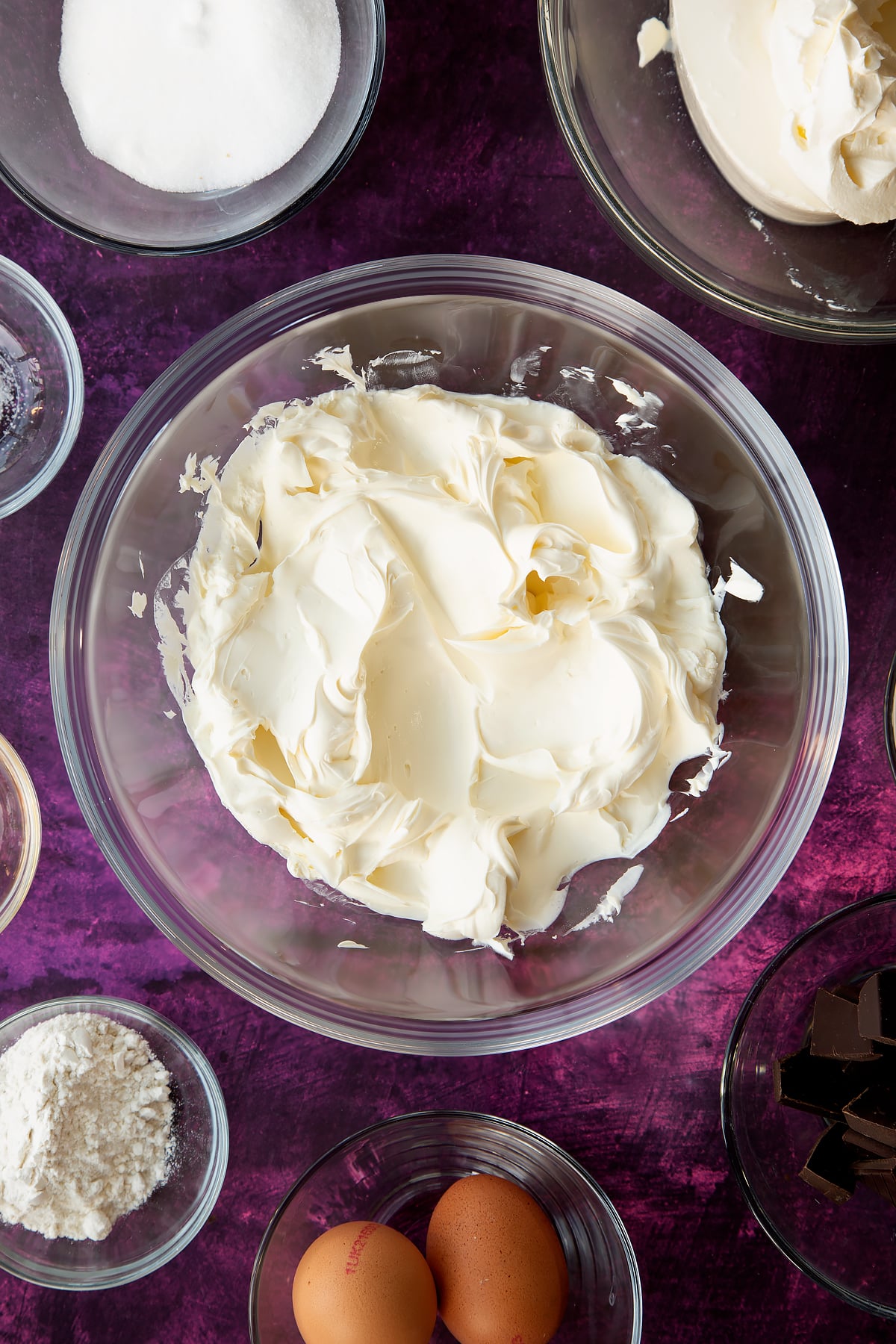 Cream cheese in a mixing bowl.