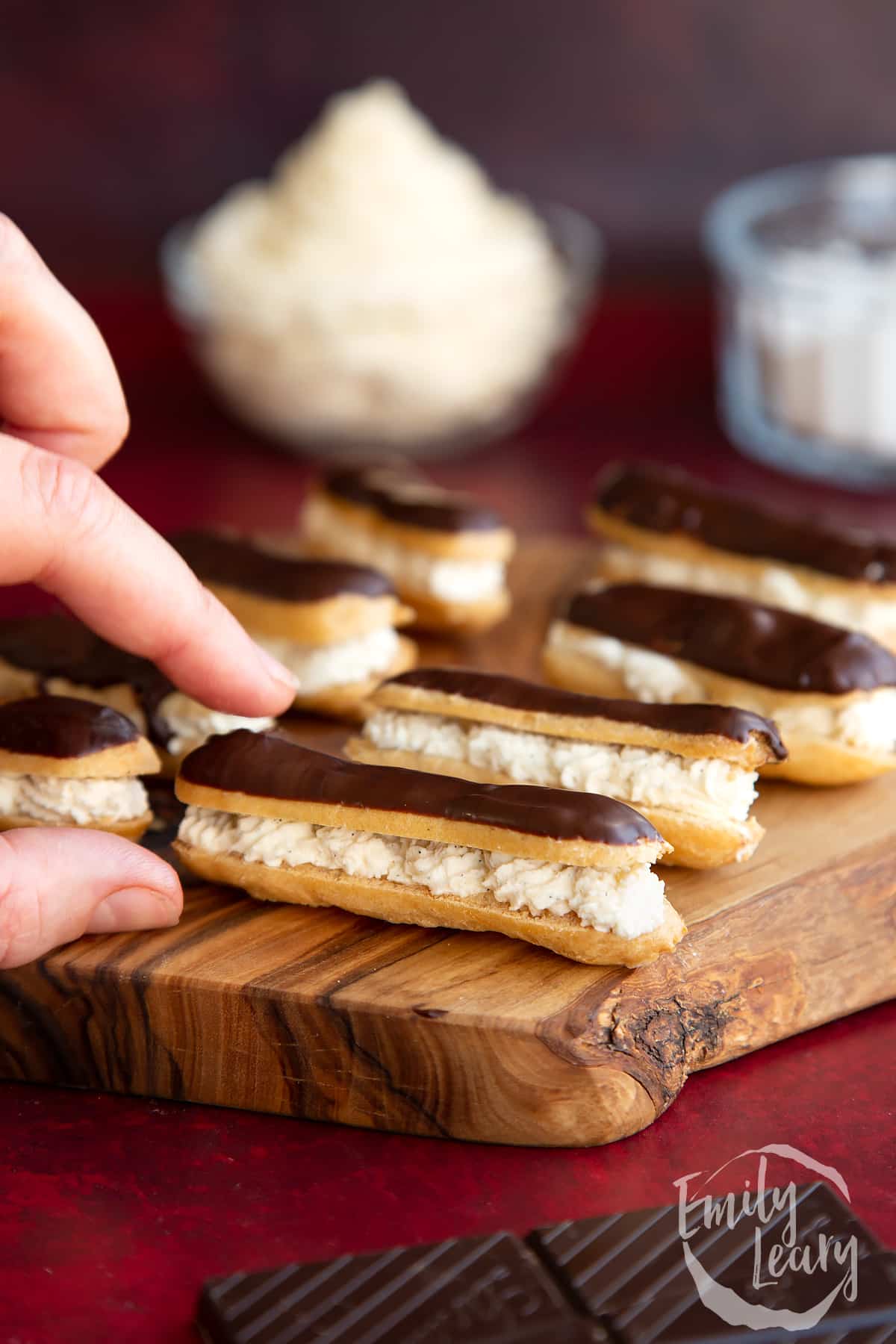 Finished serving of mini eclairs