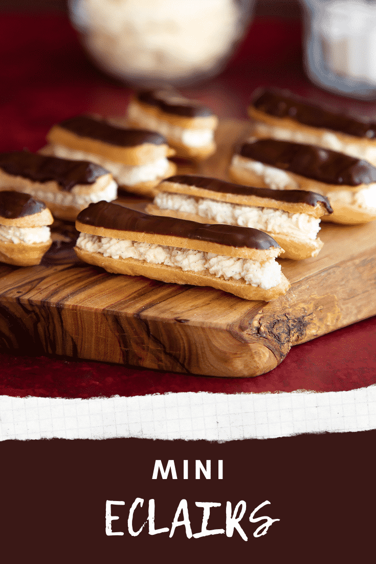 Pinterest image for the mini éclairs.