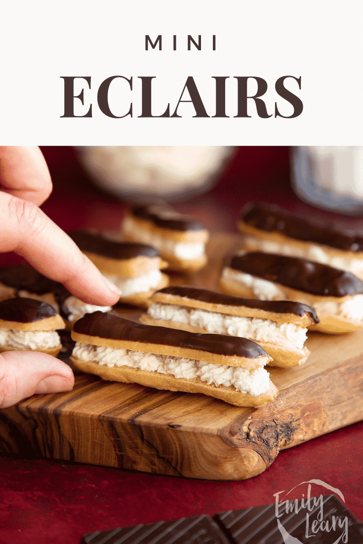 Pinterest image for the mini éclairs.