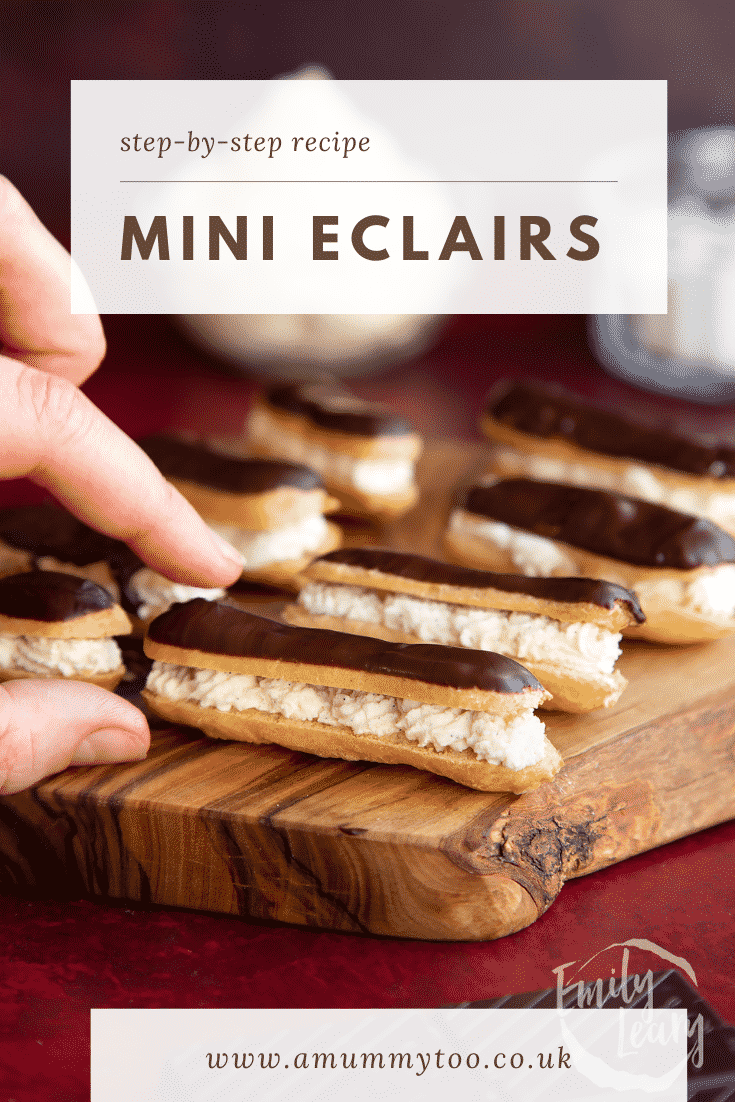 Pinterest image for the mini éclairs.