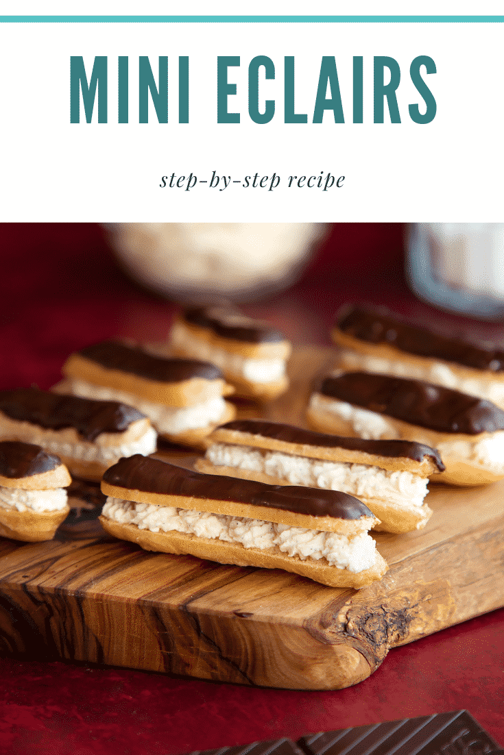 Pinterest image for the mini éclairs.