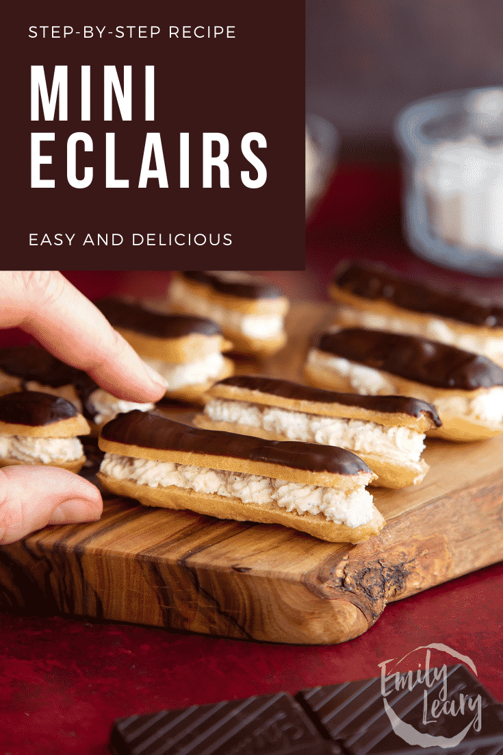 Pinterest image for the mini éclairs.