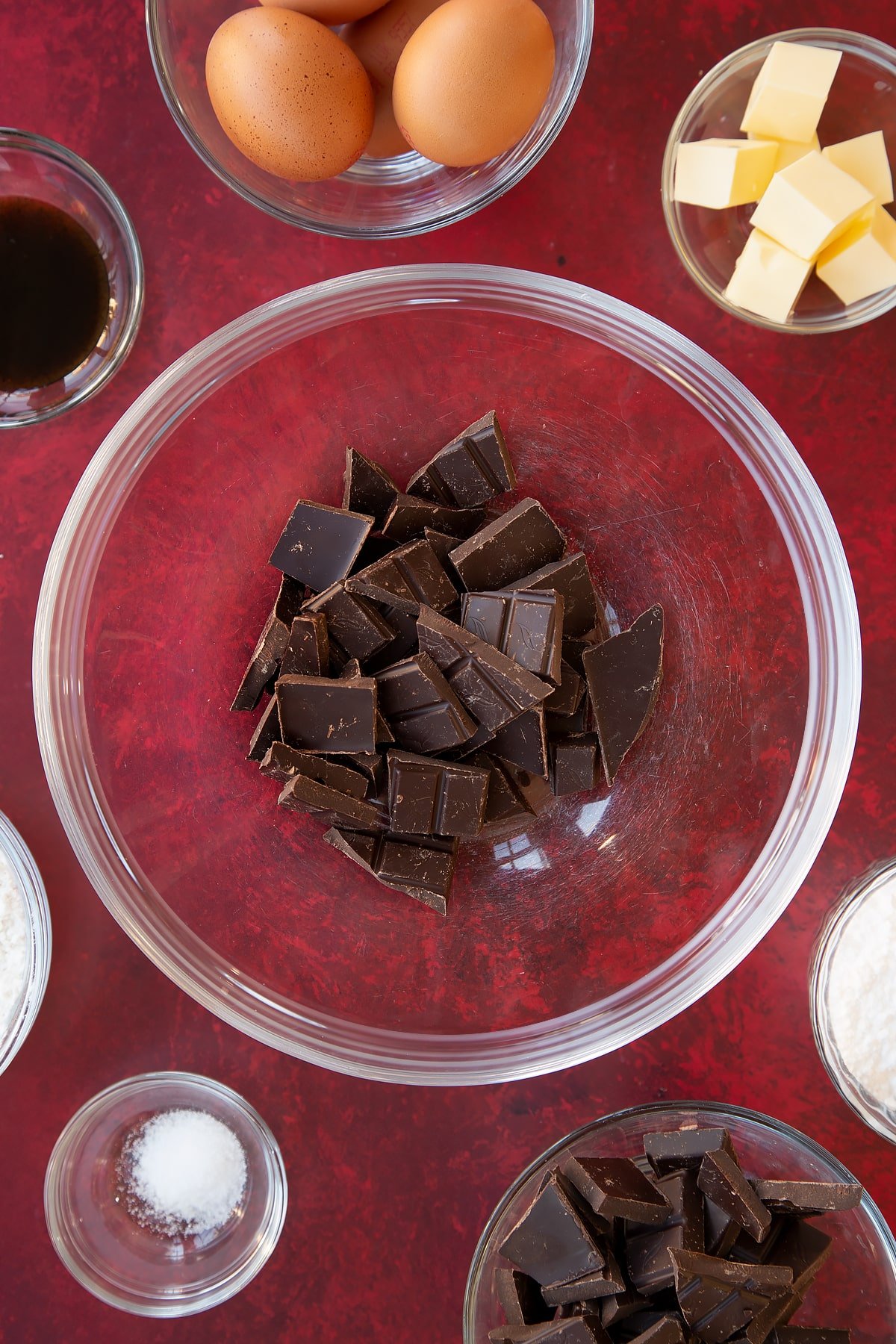 Dark chocolate in a large heatproof bowl.