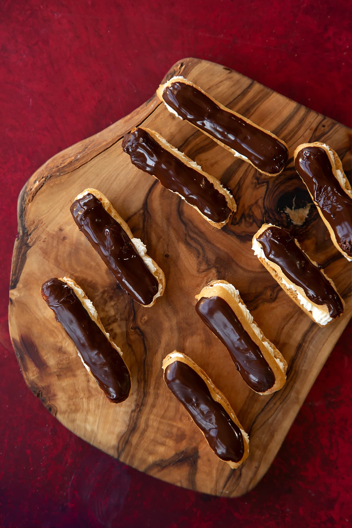 Overhead shot of the finished mini éclairs