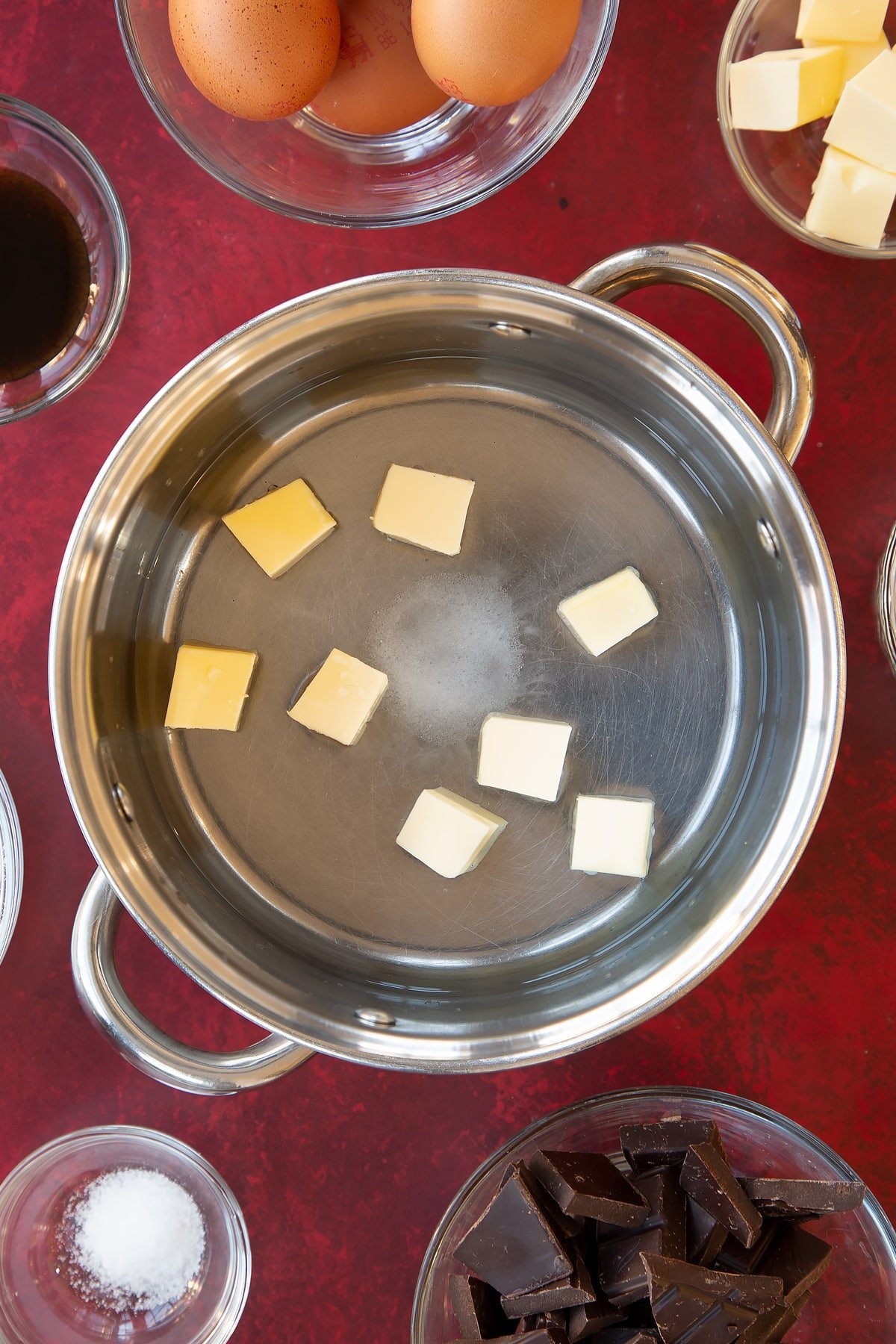 Butter, salt and water in a pan.