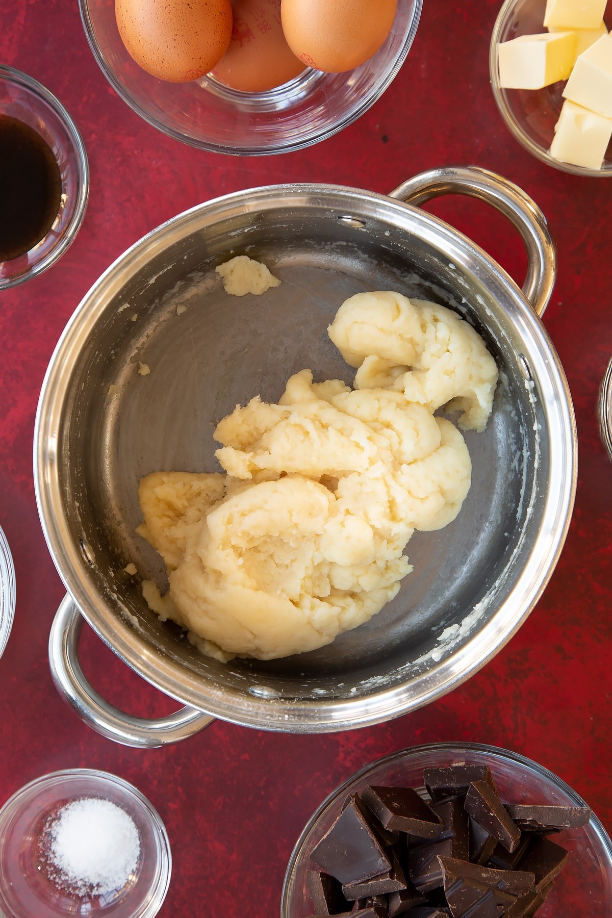 Overhead shot of the pastry for the mini eclairs.