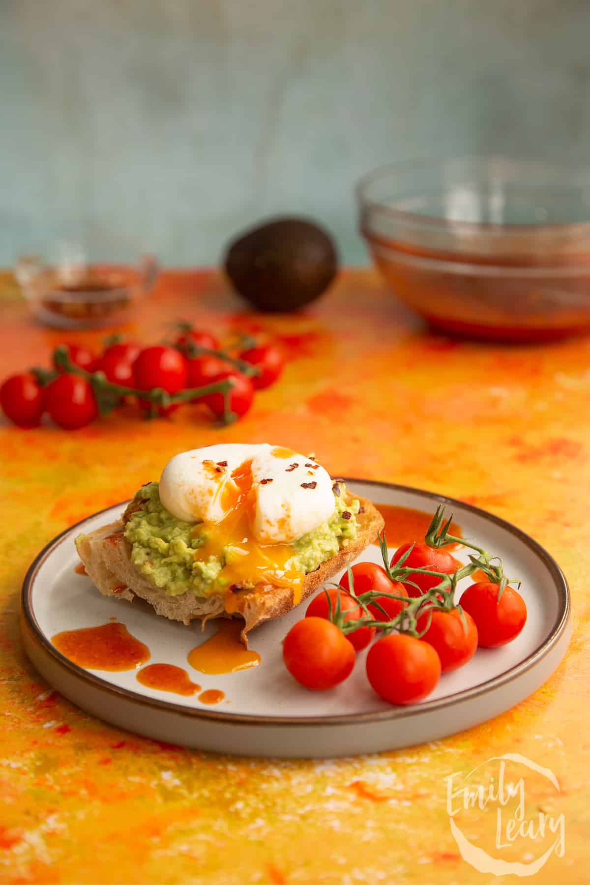 Avocado and poached egg with homemade chipotle dressing.