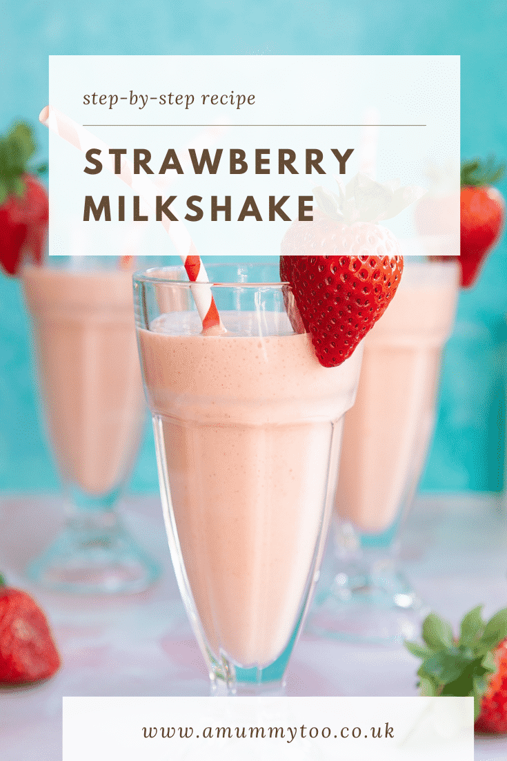 Pinterest image for ice cream strawberry milkshake.