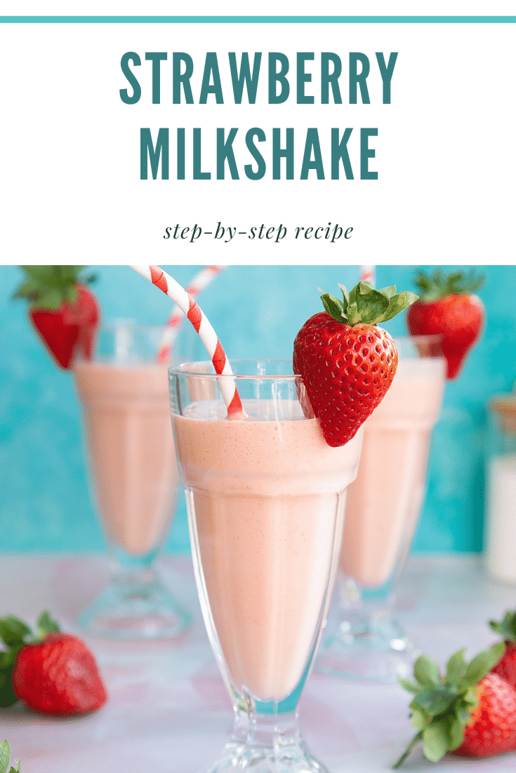 Pinterest image for ice cream strawberry milkshake.