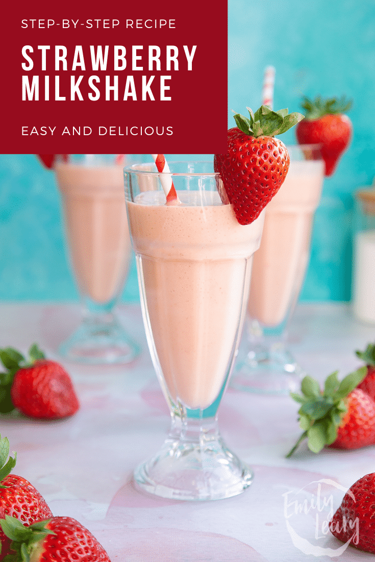 Pinterest image for ice cream strawberry milkshake.