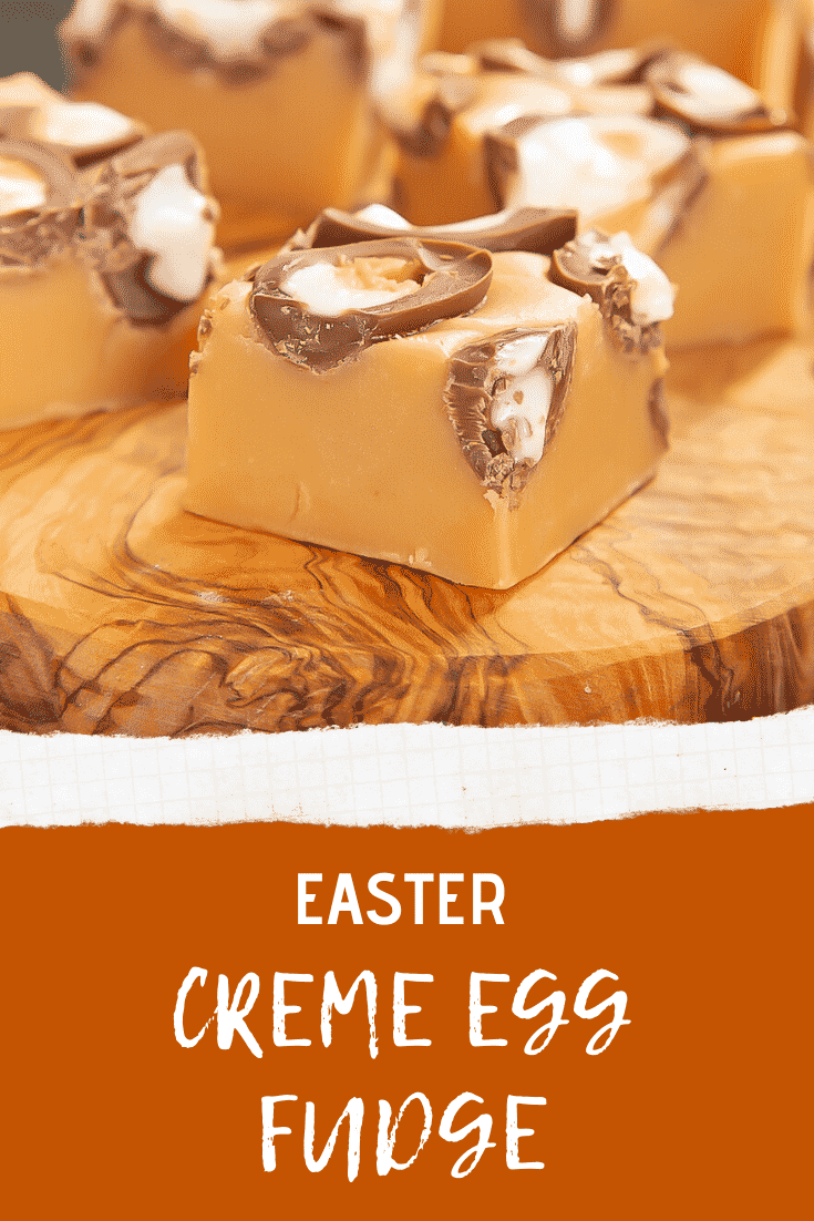 Pinterest image for the Easter Creme Egg fudge
