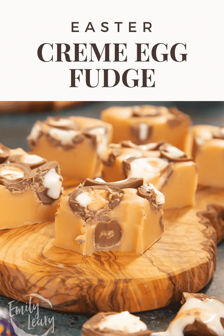 Pinterest image for the Easter Creme Egg fudge