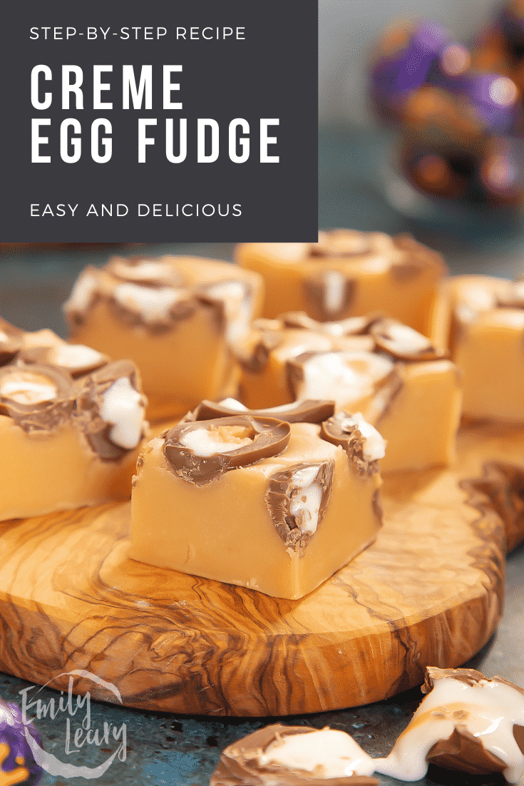 Pinterest image for the Easter Creme Egg fudge