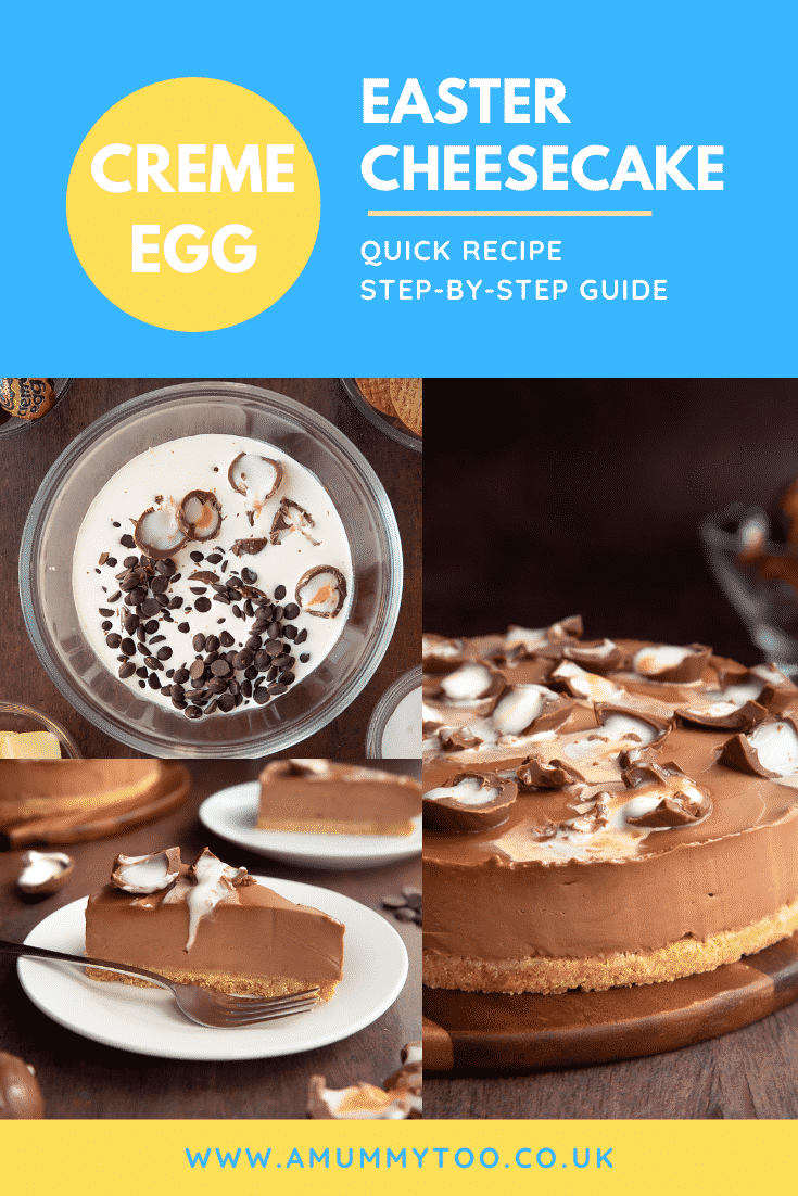 Pinterest image for Cadbury Creme Egg cheesecake.