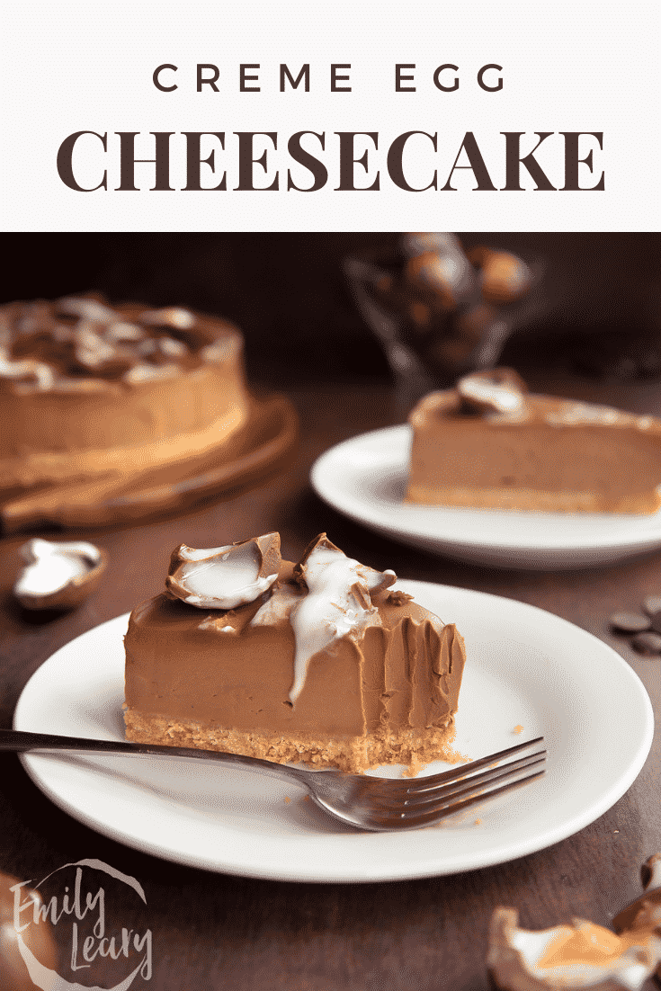 Pinterest image for Cadbury Creme Egg cheesecake.