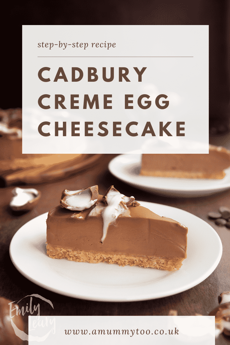 Pinterest image for Cadbury Creme Egg cheesecake.