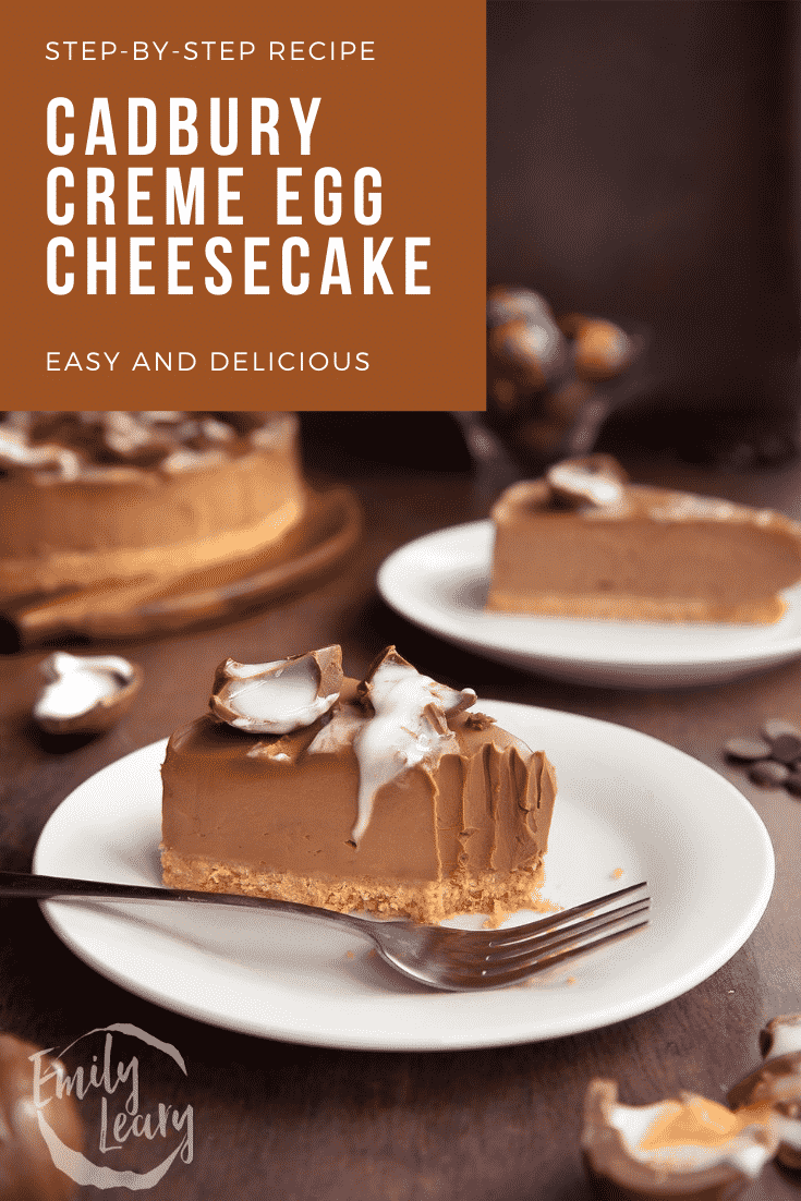 Pinterest image for Cadbury Creme Egg cheesecake.