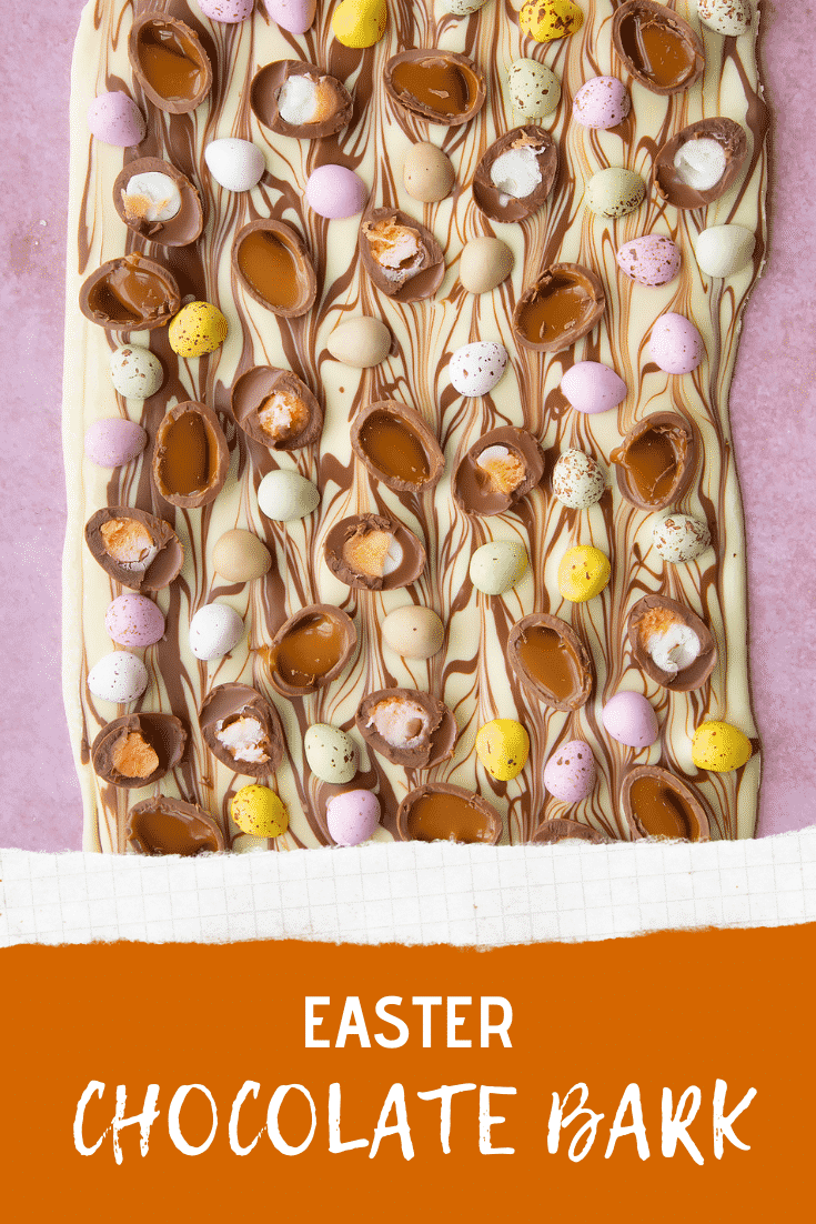 Easter chocolate bark pinterest image.