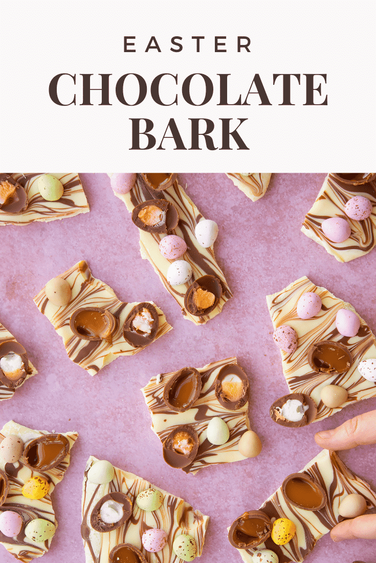 Easter chocolate bark pinterest image.