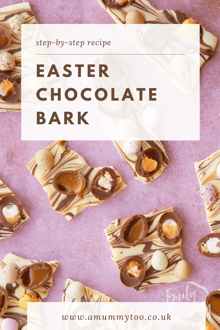 Easter chocolate bark pinterest image.