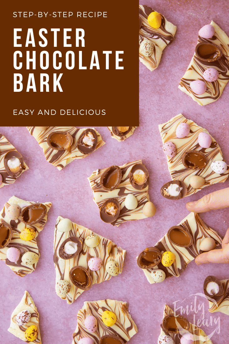 Easter chocolate bark pinterest image.