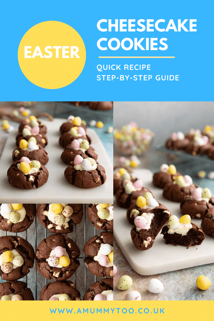 Pinterest image for the Easter cheesecake cookies.