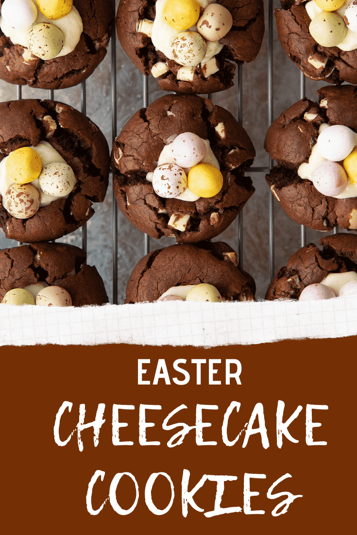 Pinterest image for the Easter cheesecake cookies.