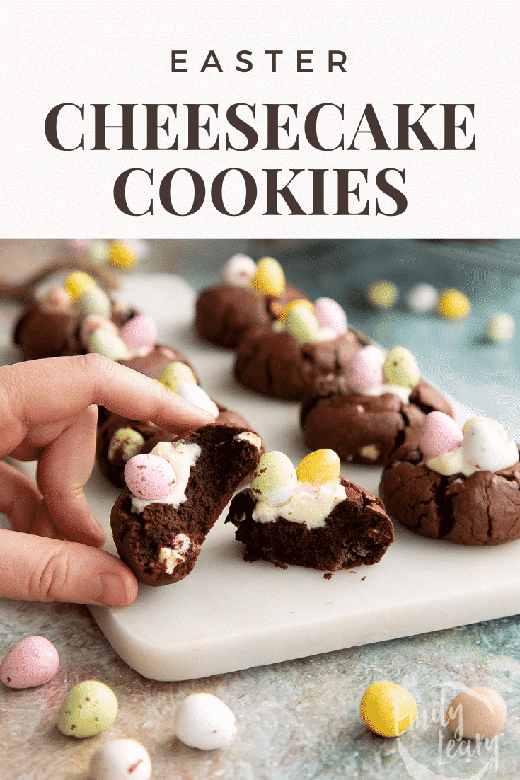 Pinterest image for the Easter cheesecake cookies.