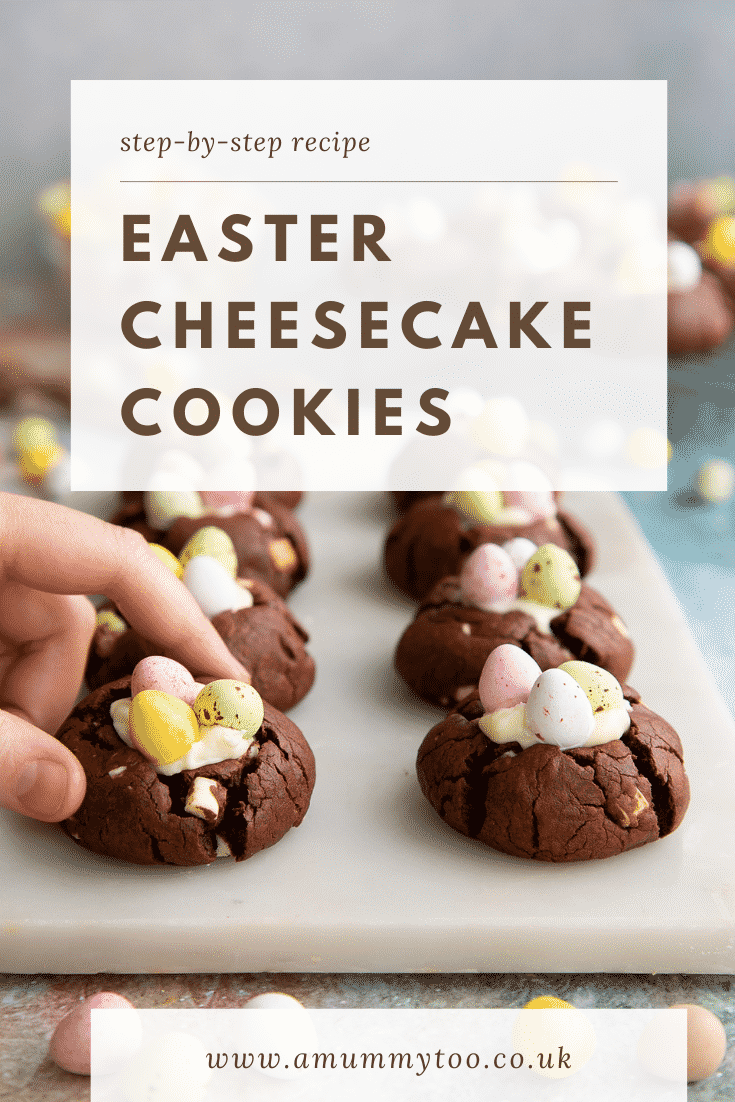 Pinterest image for the Easter cheesecake cookies.