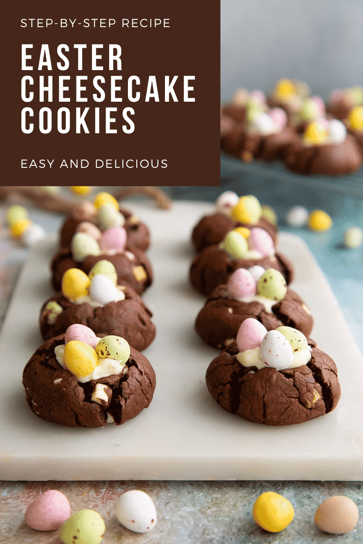Pinterest image for the Easter cheesecake cookies.