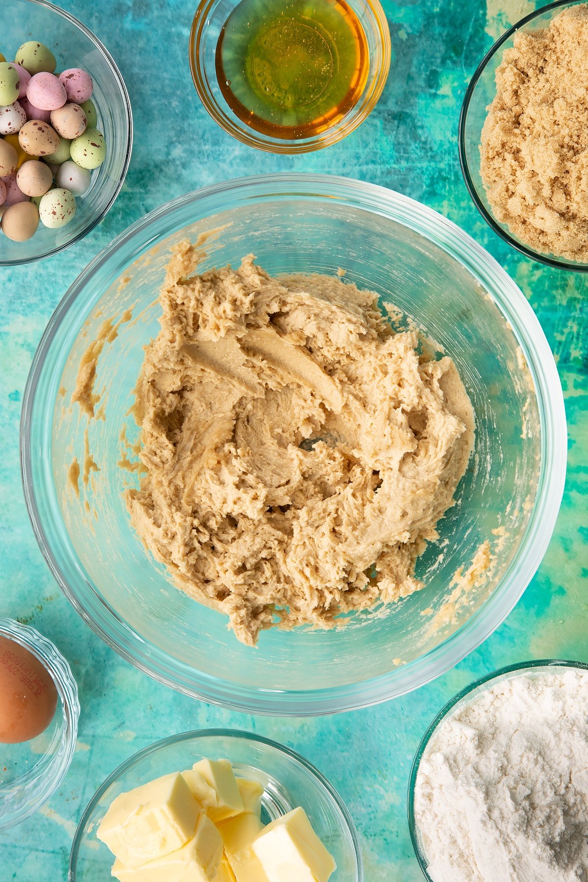 Whisking together the additional ingredients.