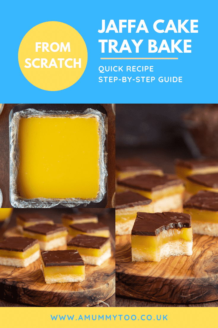 Pinterest image for the jaffa cake traybake.