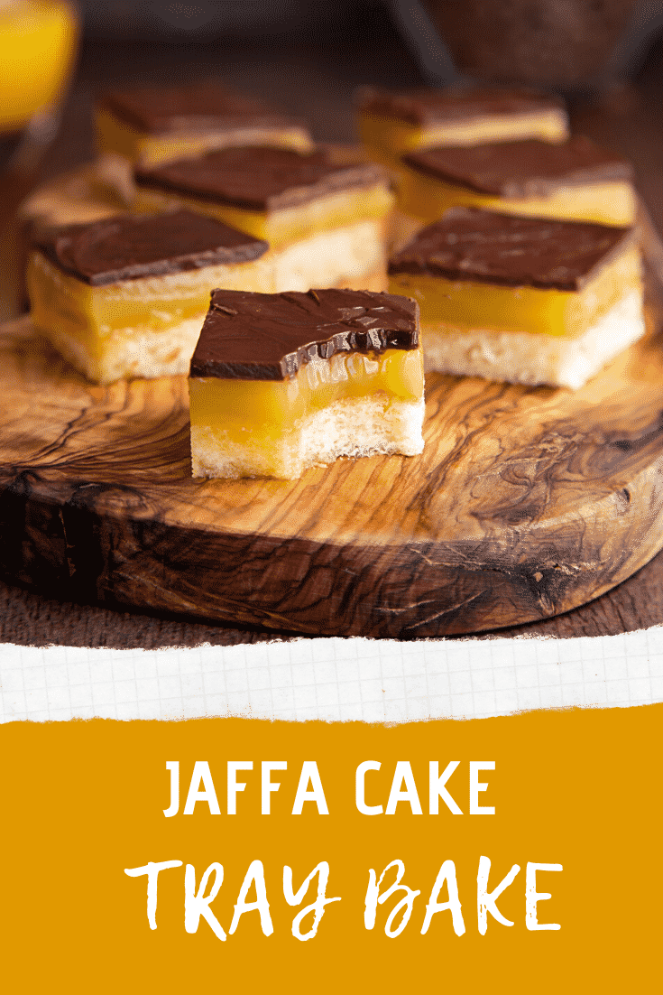 Pinterest image for the jaffa cake traybake.