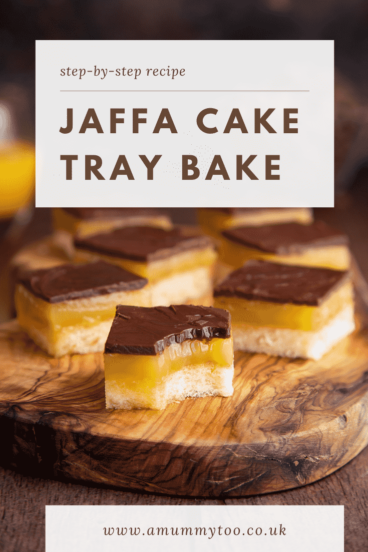 Pinterest image for the jaffa cake traybake.