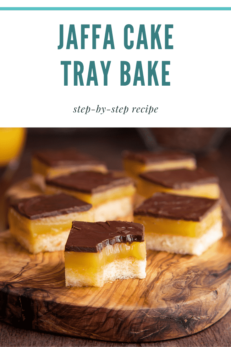 Pinterest image for the jaffa cake traybake.