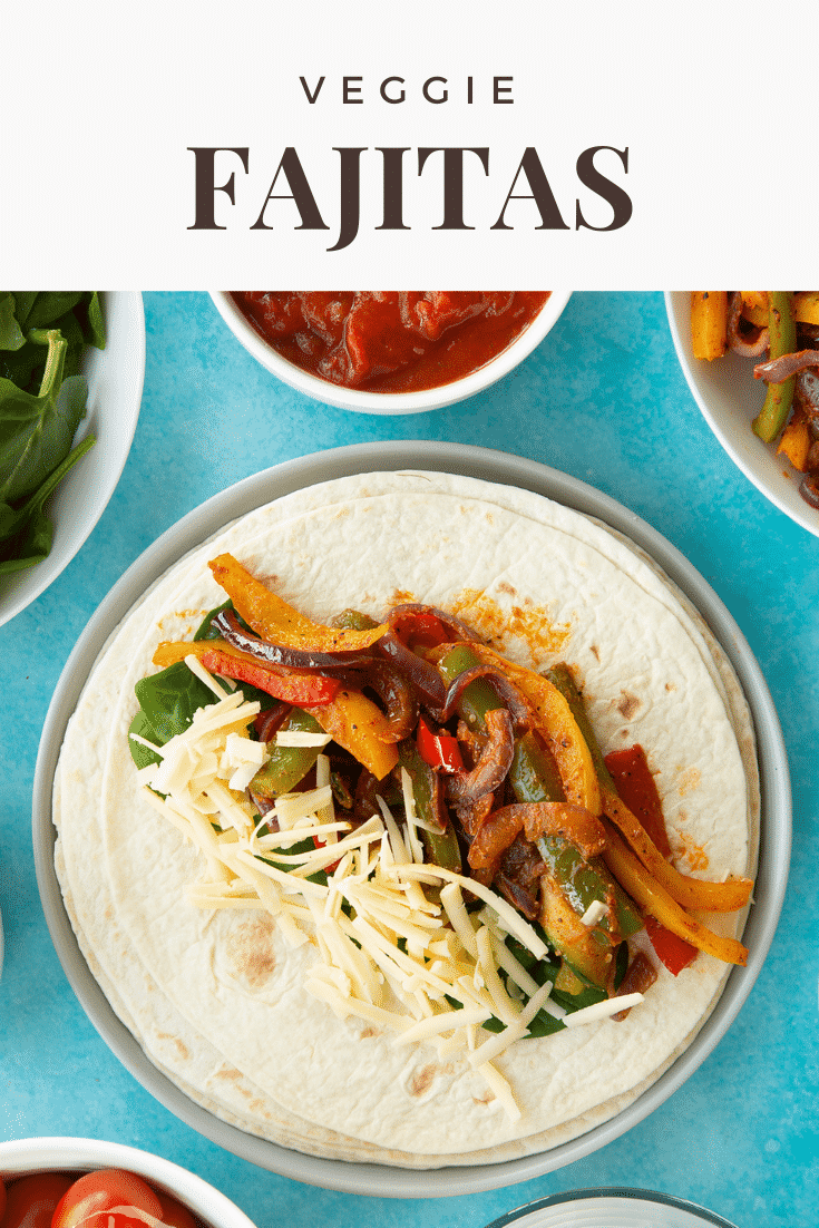 Pinterest image for the veggie fajita recipe.