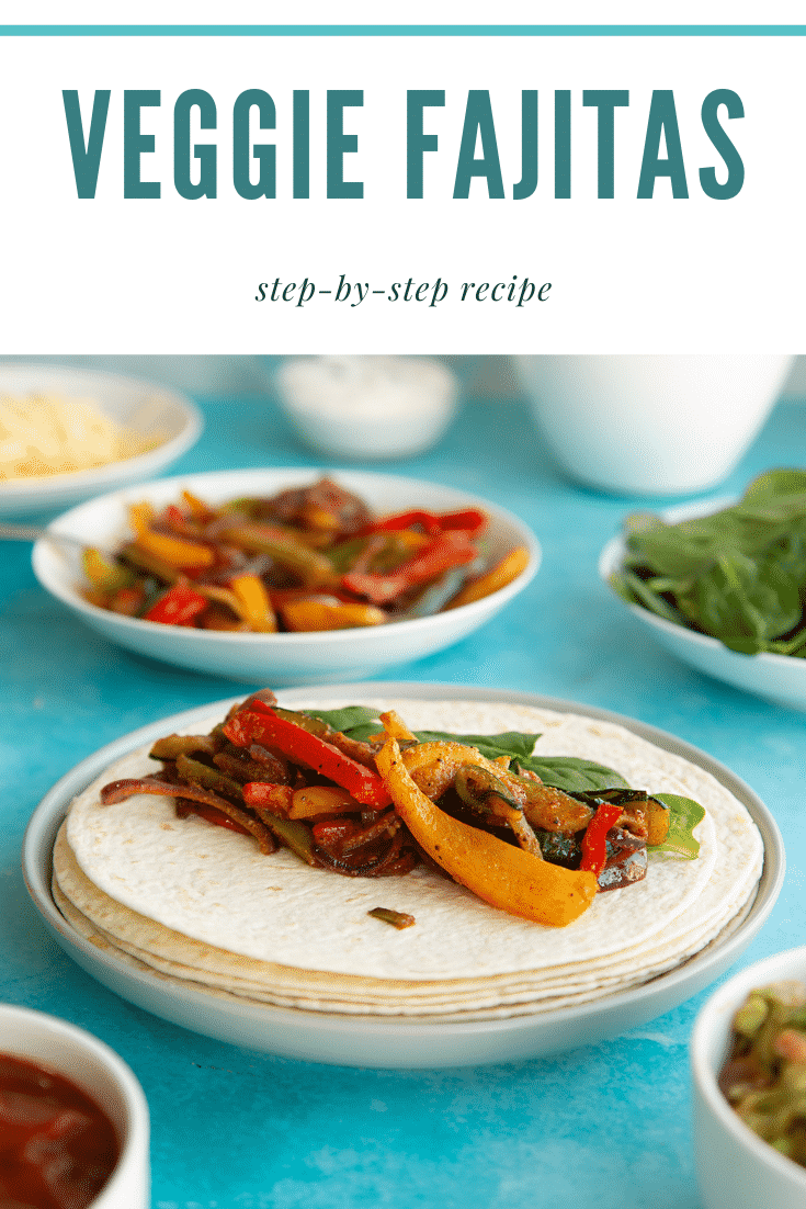 Pinterest image for the veggie fajita recipe.