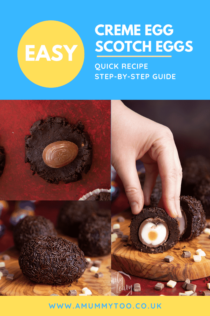 Pinterest image for creme Egg Scotch eggs.