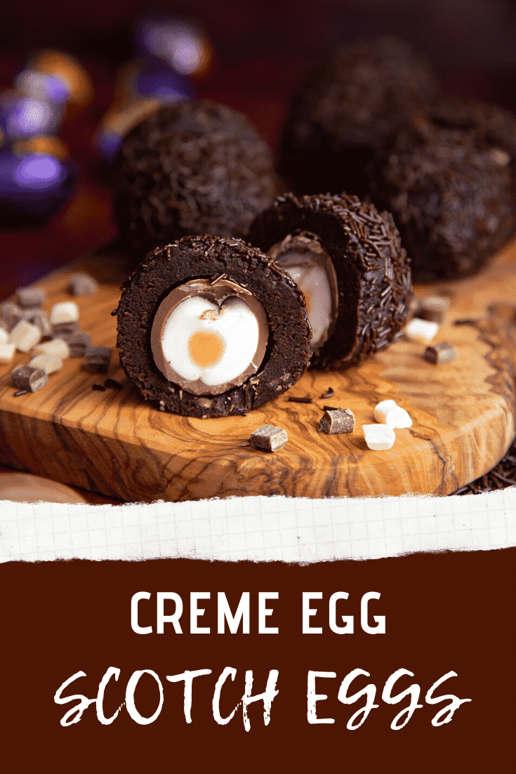 Pinterest image for creme Egg Scotch eggs.