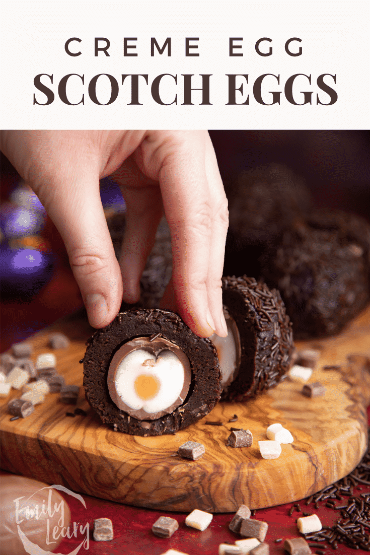 Pinterest image for creme Egg Scotch eggs.