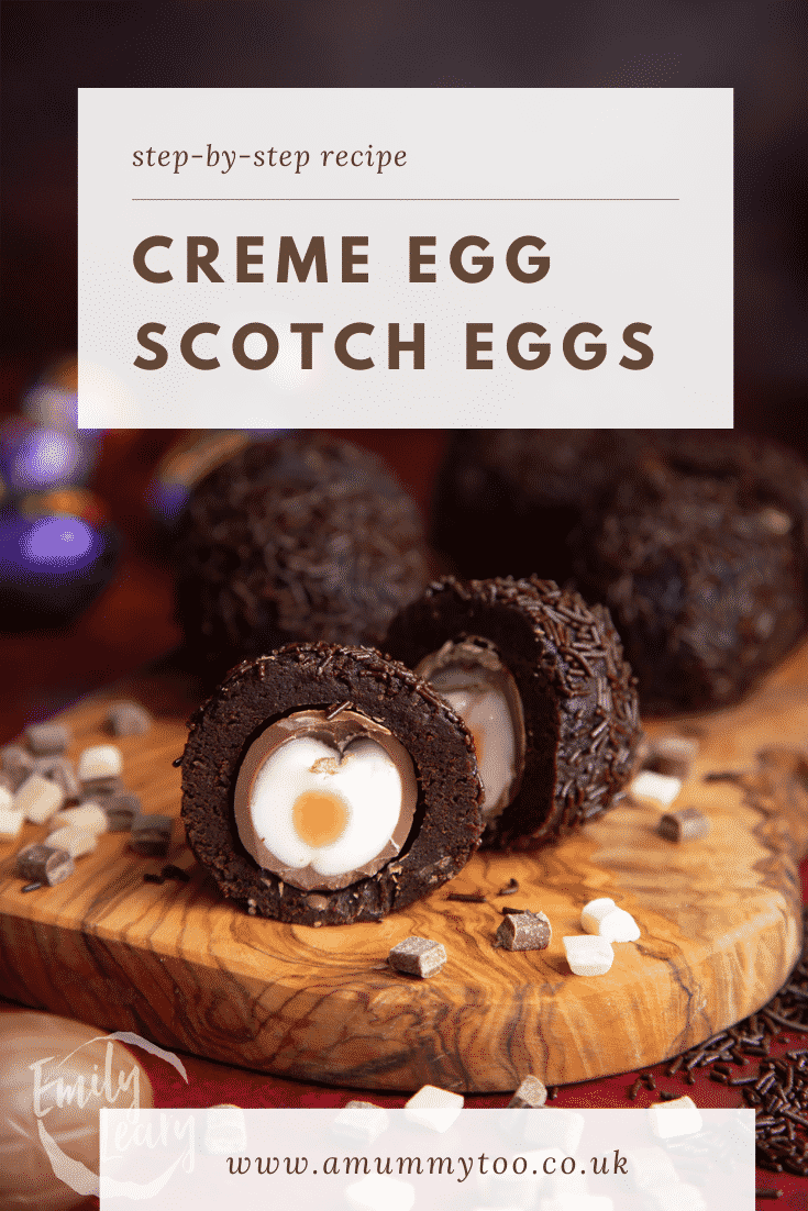 Pinterest image for creme Egg Scotch eggs.