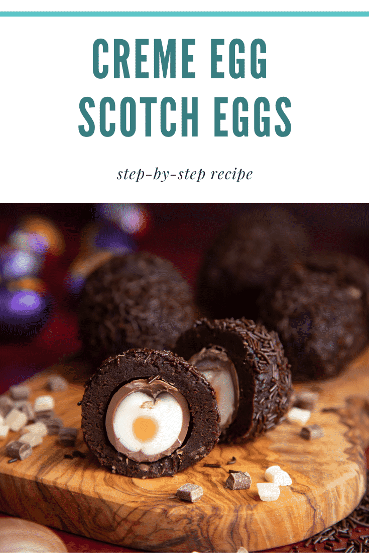 Pinterest image for creme Egg Scotch eggs.