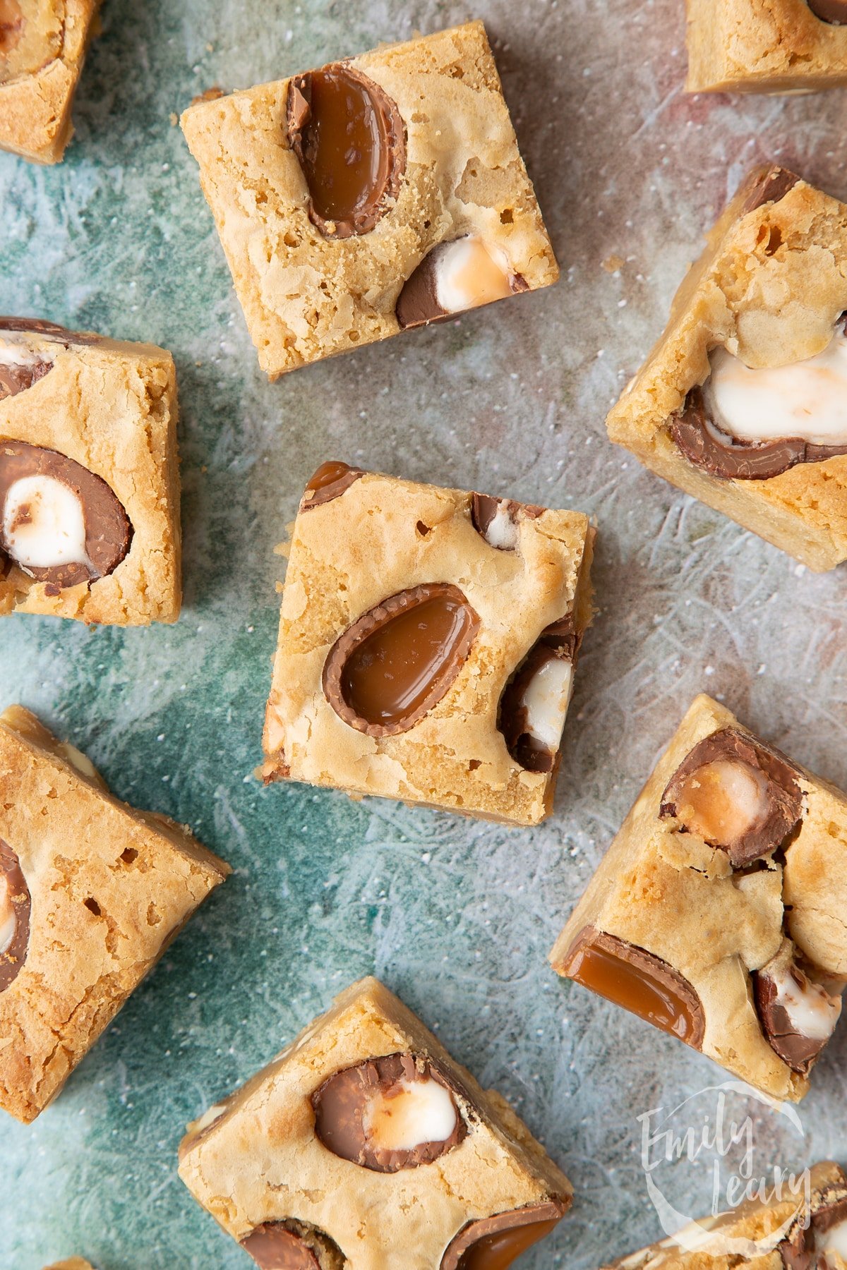 Overhead shot of the finished easter blondies.