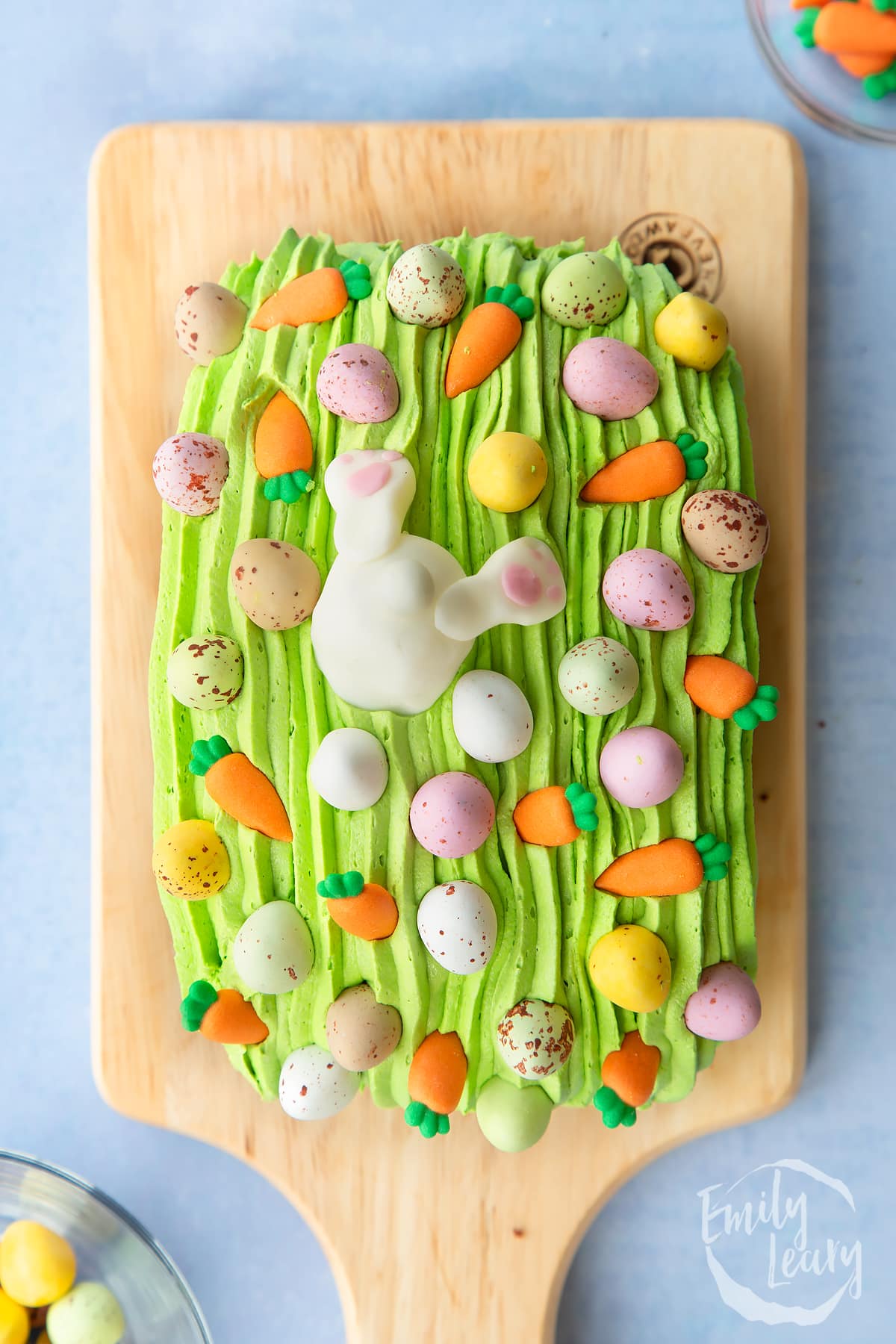 Overhead shot of the finished Easter loaf cake.