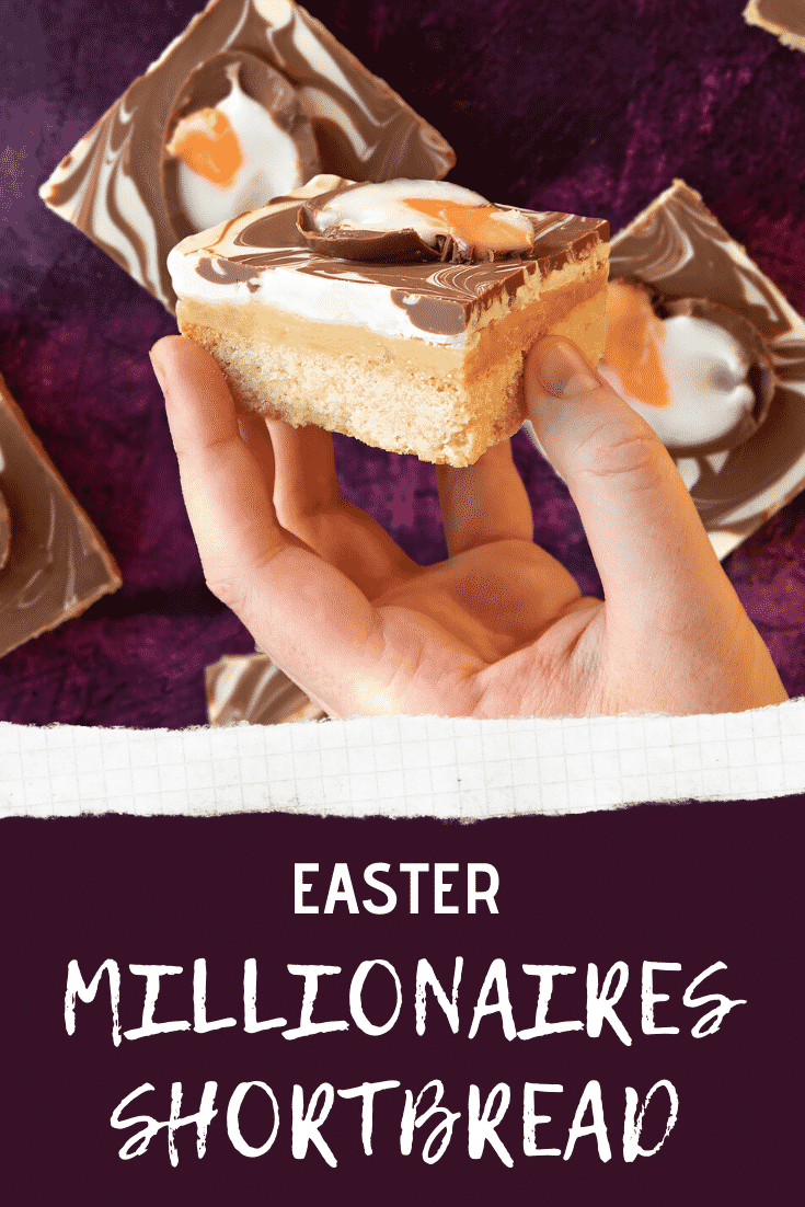 Pinterest image for the Easter millionaires shortbread.