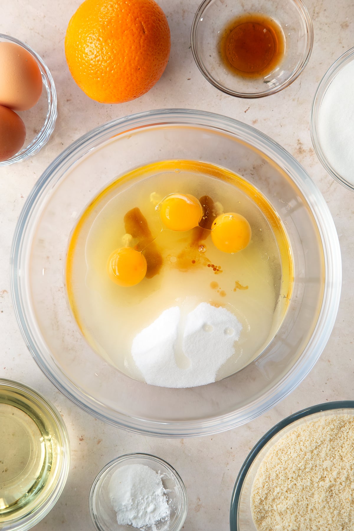 Oil, caster sugar, eggs and vanilla in a large bowl